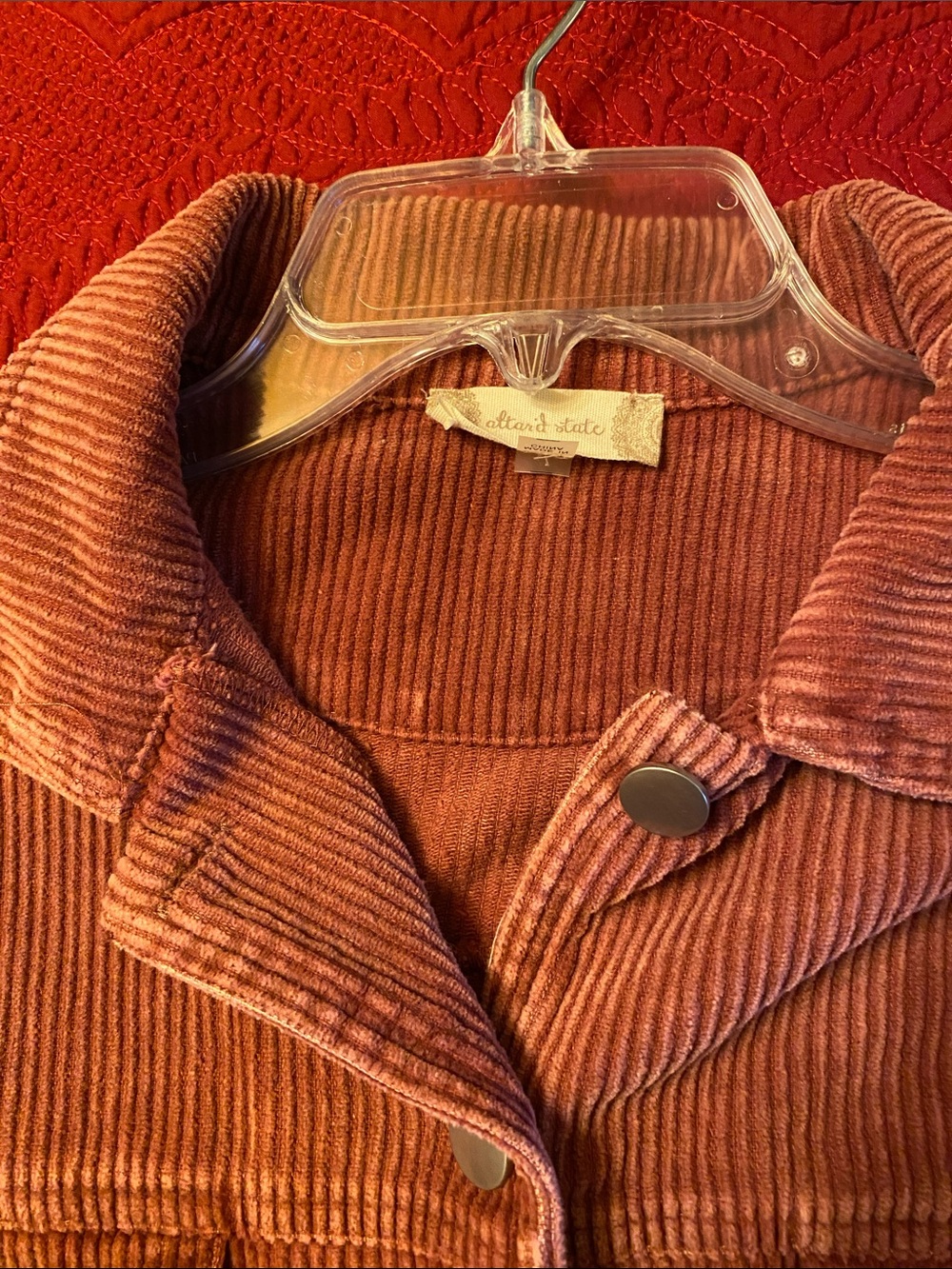 Altar'd State Corduroy Jean Jacket in Terra Cotta
